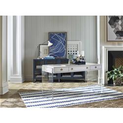 Noor Coastal Beach Clear Glass Door Blue Metal Sideboard|