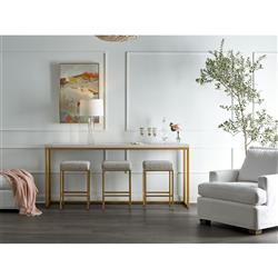 Riya Regency White Top Gold Metal Console Dining Table with Stools - 82"W|