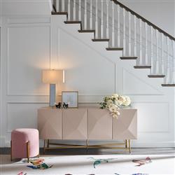 Riya Hollywood Regency Pink Cushion Gold Metal Round Pouf|