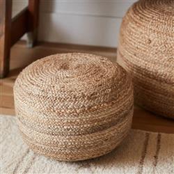 Aleena Coastal Beige Jute Round Pouf|