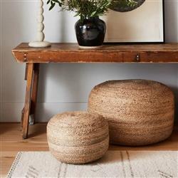 Aleena Coastal Beige Jute Round Pouf|