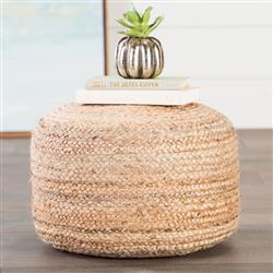 Aleena Coastal Beige Jute Round Pouf|