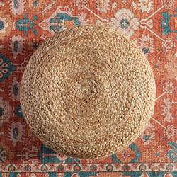 Aleena Coastal Beige Jute Round Pouf|