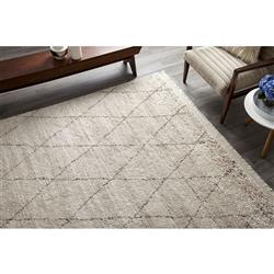 Shaggy Moroccan Linen Beige Wool Diamond Patterned Rug - 5'x8'|