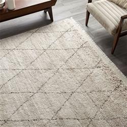 Shaggy Moroccan Linen Beige Wool Diamond Patterned Rug - 5'x8'|