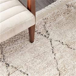 Shaggy Moroccan Linen Beige Wool Diamond Patterned Rug - 5'x8'|