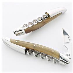 Forge de Laguiole Modern Silver Stainless Steel Horn Tip Handle Corkscrew|