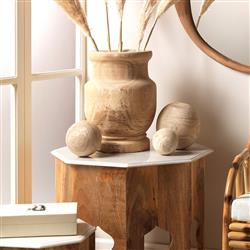 Amanda Coastal Brown Carved Wood Orb Sculpture - Set of 3|