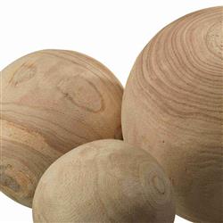Amanda Coastal Brown Carved Wood Orb Sculpture - Set of 3|