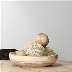 Amanda Coastal Brown Carved Wood Orb Sculpture - Set of 3|