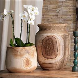 Blake Coastal Brown Wood Textured Basin Vase|