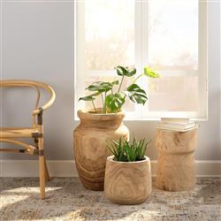 Blake Coastal Brown Wood Textured Basin Vase|