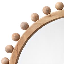 Brooke Coastal Beach Natural Wood Beveled Round Wall Mirror|