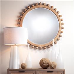 Brooke Coastal Beach Natural Wood Beveled Round Wall Mirror|