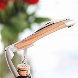 Forge de Laguiole Modern Silver Stainless Steel Olive Wood Handle Corkscrew|