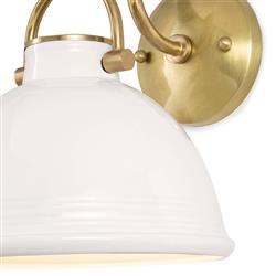 Eloise Hollywood Regency White Ceramic Natural Brass Accent Sconce|
