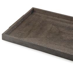 Modern Classic Brown Wood Shagreen Wrapped Rectangular Tray|