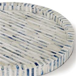 Coastal Beach Blue Bone Round Tray|