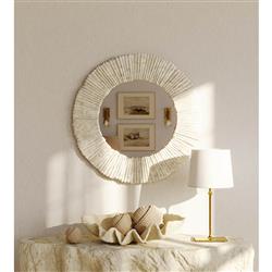 Slate Coastal Natural Resin Round Wall Mirror|