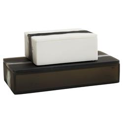 Hollie Modern Black And White Resin Decorative Boxes - Set of 2|
