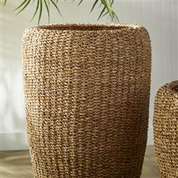 Zuri French Country Brown Woven Seagrass Round Basket Planter - Set of 2|