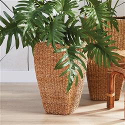 Zuri French Country Brown Woven Seagrass Square Basket Planter - Set of 2|