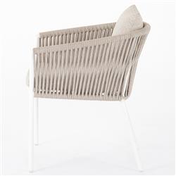 Porter Coastal Beach Beige Cushion White Aluminum Woven Outdoor Dining Arm Chair|