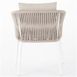 Porter Coastal Beach Beige Cushion White Aluminum Woven Outdoor Dining Arm Chair|