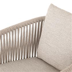 Porter Coastal Beach Beige Cushion White Aluminum Woven Outdoor Dining Arm Chair|