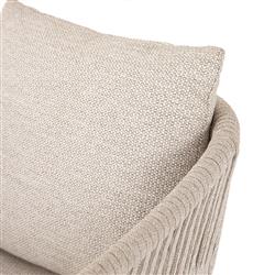 Porter Coastal Beach Beige Cushion White Aluminum Woven Outdoor Dining Arm Chair|