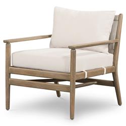 Rose Coastal Beach Off White Upholstered Rope Back Wood Outdoor Lounge Chair|