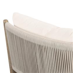 Rose Coastal Beach Off White Upholstered Rope Back Wood Outdoor Lounge Chair|