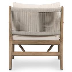 Rose Coastal Beach Off White Upholstered Rope Back Wood Outdoor Lounge Chair|