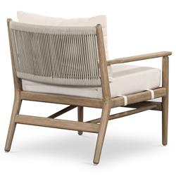 Rose Coastal Beach Off White Upholstered Rope Back Wood Outdoor Lounge Chair|