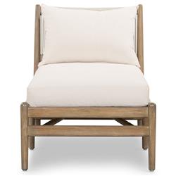 Rose Coastal Beach White Upholstered Brown Wood Frame Outdoor Chaise|