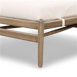 Rose Coastal Beach White Upholstered Brown Wood Frame Outdoor Chaise|