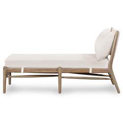 Rose Coastal Beach White Upholstered Brown Wood Frame Outdoor Chaise|