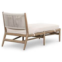 Rose Coastal Beach White Upholstered Brown Wood Frame Outdoor Chaise|