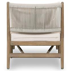 Rose Coastal Beach White Upholstered Brown Wood Frame Outdoor Chaise|