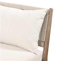 Rose Coastal Beach White Upholstered Brown Wood Frame Outdoor Chaise|