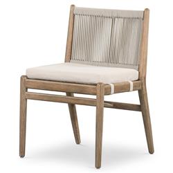 Rose Coastal Off White Upholstered Woven Rope Wood Outdoor Dining Side Chair|