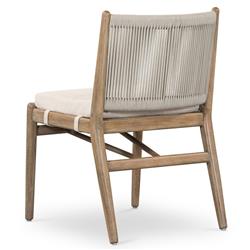 Rose Coastal Off White Upholstered Woven Rope Wood Outdoor Dining Side Chair|
