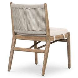 Rose Coastal Off White Upholstered Woven Rope Wood Outdoor Dining Side Chair|