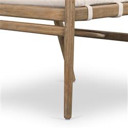 Rose Coastal Off White Upholstered Seat Woven Rope Wood Outdoor Dining Arm Chair|