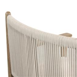 Rose Coastal Off White Upholstered Seat Woven Rope Wood Outdoor Dining Arm Chair|