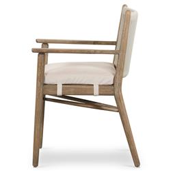 Rose Coastal Off White Upholstered Seat Woven Rope Wood Outdoor Dining Arm Chair|
