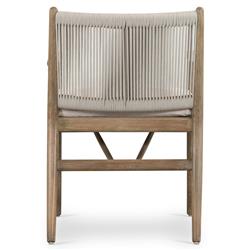 Rose Coastal Off White Upholstered Seat Woven Rope Wood Outdoor Dining Arm Chair|