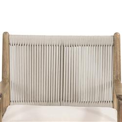 Rose Coastal Off White Upholstered Seat Woven Rope Wood Outdoor Dining Arm Chair|