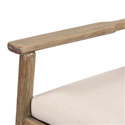 Rose Coastal Off White Upholstered Seat Woven Rope Wood Outdoor Dining Arm Chair|