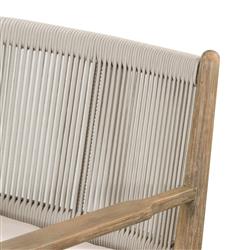 Rose Coastal Off White Upholstered Seat Woven Rope Wood Outdoor Dining Arm Chair|